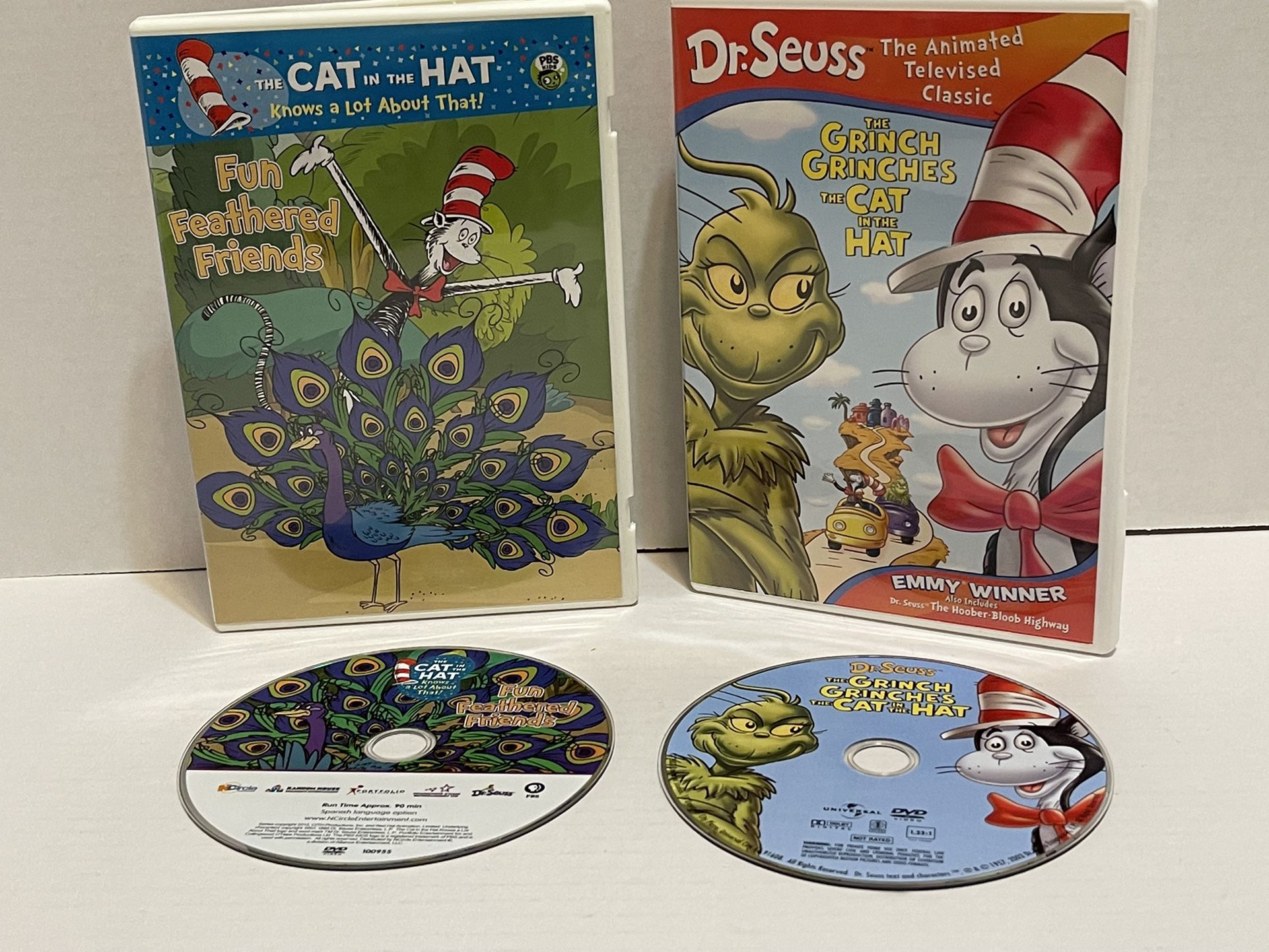 2 The Cat in the Hat DVDs ~ Fun Feathered Friends & The Grinch Grinches the Cat in the Hat