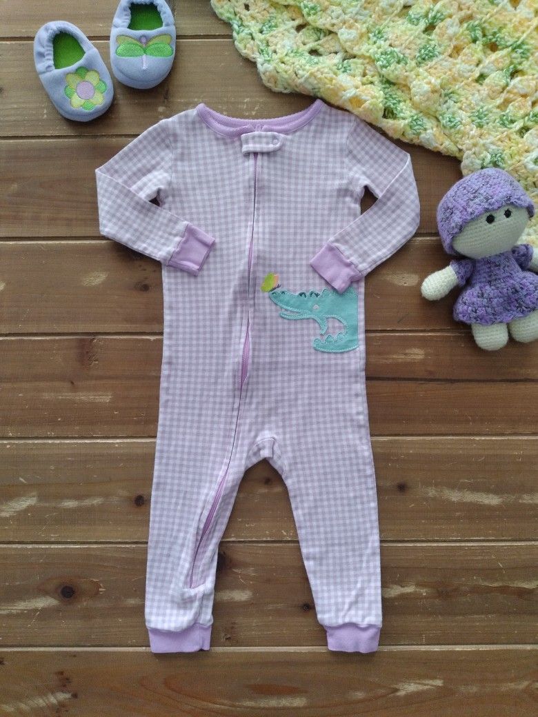  18MOS LAVENDER & WHITE MINI CHECKERED CUTE GATOR FOOTLESS PAJAMA 