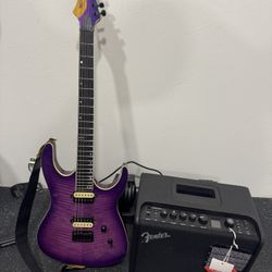 Leo Jaymz Monsoon Electric Guitar Purple and Fender amp