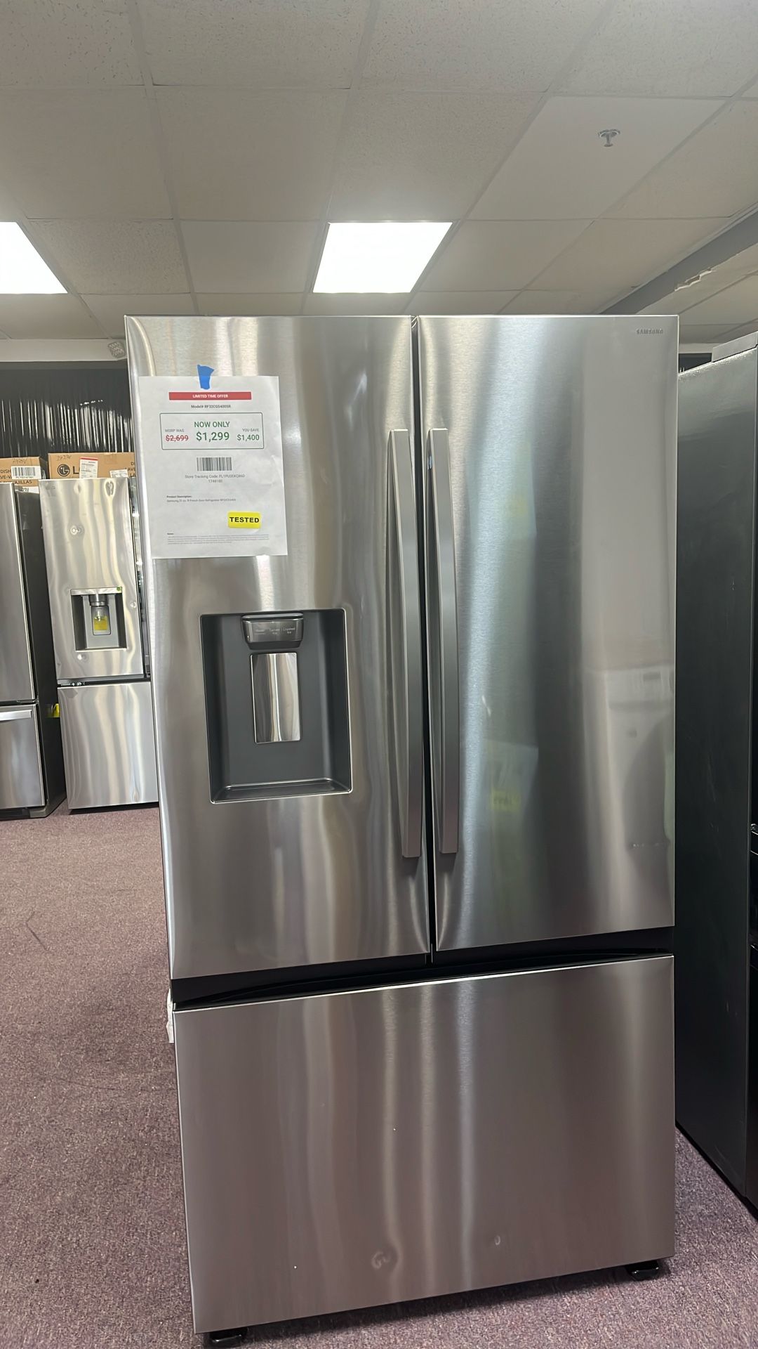 Refrigerator Stainless Steel 36” New 3 Doors 1 Year Warranty