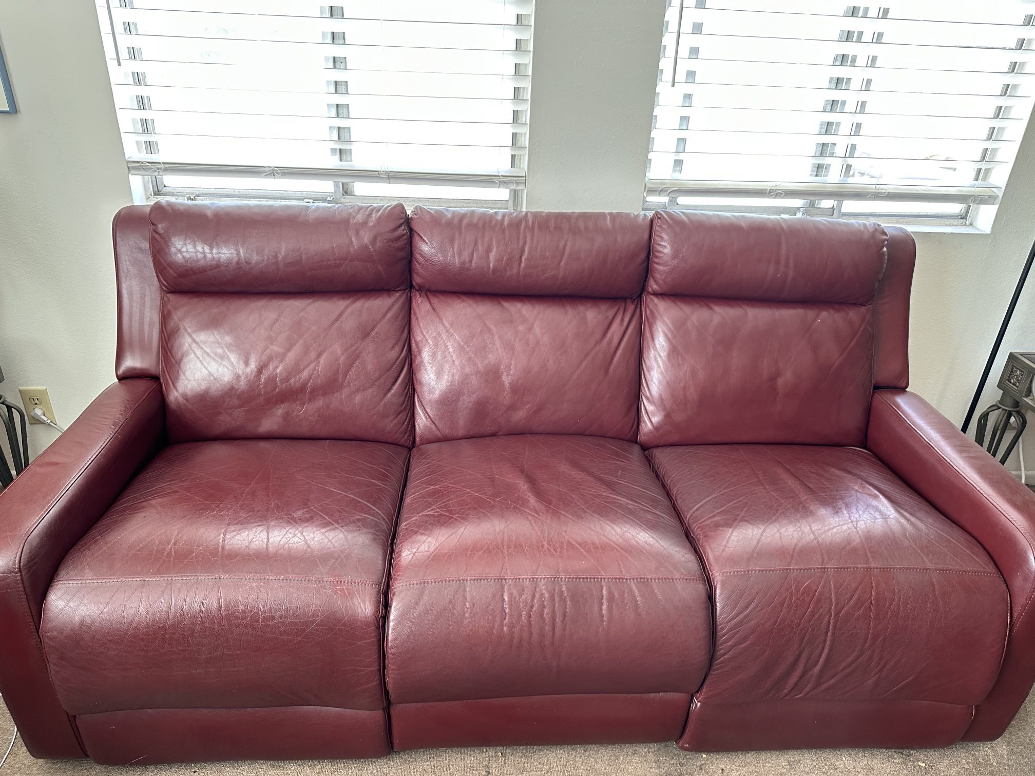 Burgundy/Maroon Reclining Leather Couch