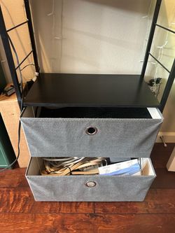 Black Storage Shelf with 2 Fabric Drawers