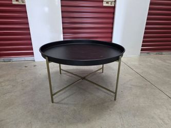Metal Tray-Top Coffee Table – Black / Brass Metal Base