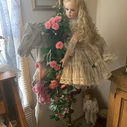 Vintage Carousel Horse with Custom Made Doll on Stand