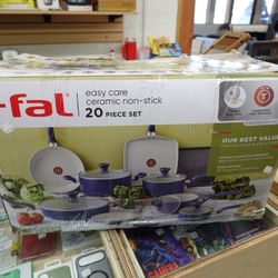 T-fal Easy Care Ceramic 20-Piece Cookware Set – Electric Blue