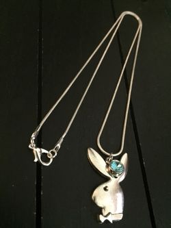 (18”, 20”, 22” or 24”) 925 Silver Plated Necklace with Playboy Bunny/March Aquamarine Birthstone Charm (Free Gift with this order, Pictured last)
