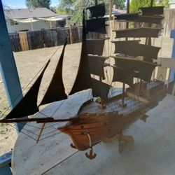 Handcrafted Wooden Tall Ship Model – 30" Black Sails – Nautical Décor Collectible
