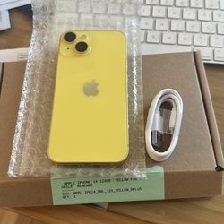 Unused, refurbished yellow iPhone 14; unlocked for T-Mobile