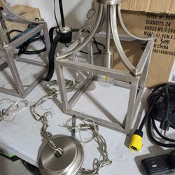 Pair of Brushed Nickel Lantern Pendant Lights