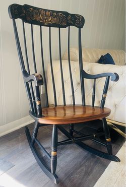 Classic Hitchcock High Spindle Back Rocking Chair w/ Gilted Stencil Cornucopia
