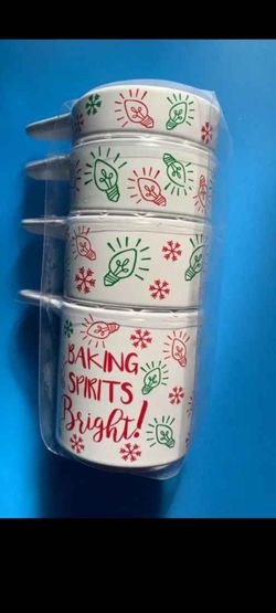 Christmas Holiday Baking Measuring Cups Baking Spirits Bright Set of 4