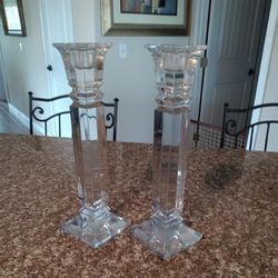 2 Tall Decorative Glass Candle Holders 
