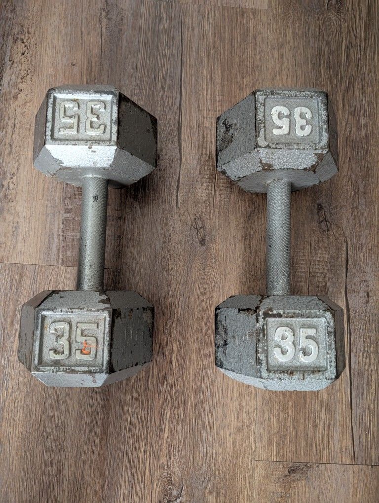 Pair of 35 lb. Cast Iron Dumbbells