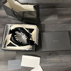 Rick Owens Black & Off-White Hollywood Geobasket Sneakers Size 10 Men