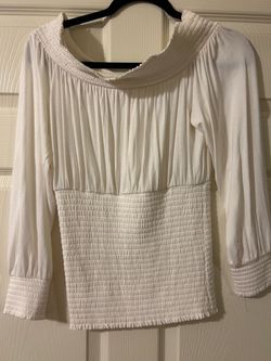 White Smocked Long Sleeve Top