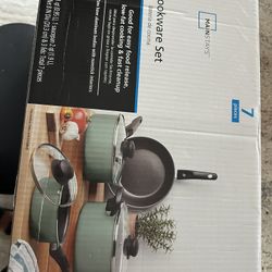 7 Piece Nonstick Pots and Pans Set - Aluminum Cookware Set with Ceramic Coating - Green Kitchen Pot and Pan Set for Induction Cooking