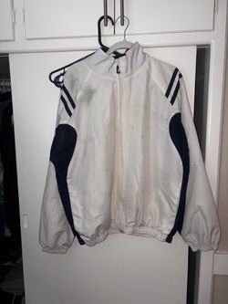 Xcure Men's White/Navy Colorblock Windbreaker Jacket Full Zip Size L