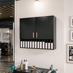 Black Wall-Mounted Storage Cabinet with Open Slots