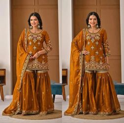 Indian Pakistani Tradition Designer Shalwar Kameez Embroidery Silk