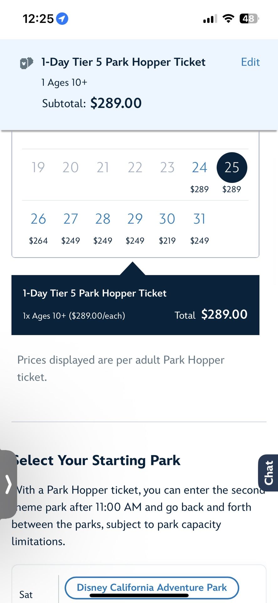 Disney Ticket Park Hopper For 10/25