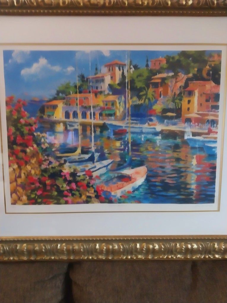 Hazel Soan Water Color Serigraph Print ' Summer Harbour I ' 339/500 Signed 
