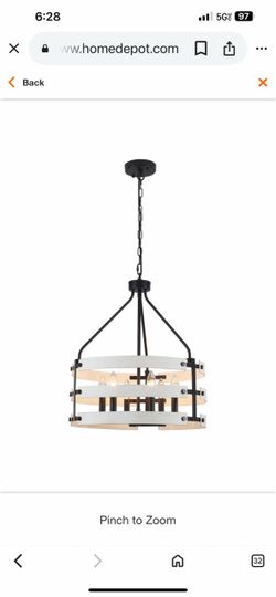 6-Light Black and Distressed White Farmhouse Chandelier, Triple Circle Candle Chandelier for Sloped Ceilings L16