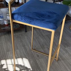 Modern Blue Velvet Bar Stool