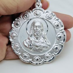 ❤️ 925 Sterling Silver pendant Virgin Mary Sacred Heart medallion   ❤️ Medalla En Plata Virgen Guadalupe Y Sagrado Corazon 