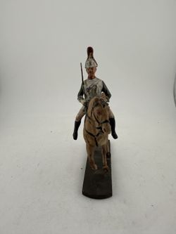 Vintage French Composition Mounted Soldier – Cuirassier Cavalary