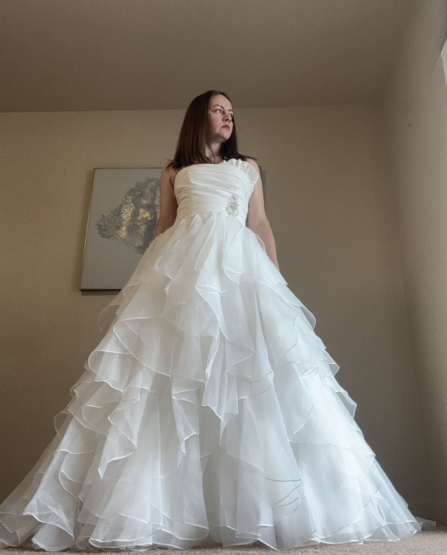 Stunning Alfred Angelo Ball Gown Wedding Dress with Ruffled Skirt (Size M)