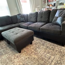 Brown Suede And Leather Sectional