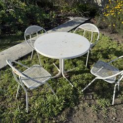 1950s MCM Salterini White Wrought Iron Patio Set