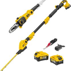 Alloyman 2-in-1 Telescopic Cordless Pole Hedge Trimmer 16-Inch and Pole Saw 8.6-Inch,with 2 Packs 4.0Ah Batteries & Charger,for Tree Trimming and Shru