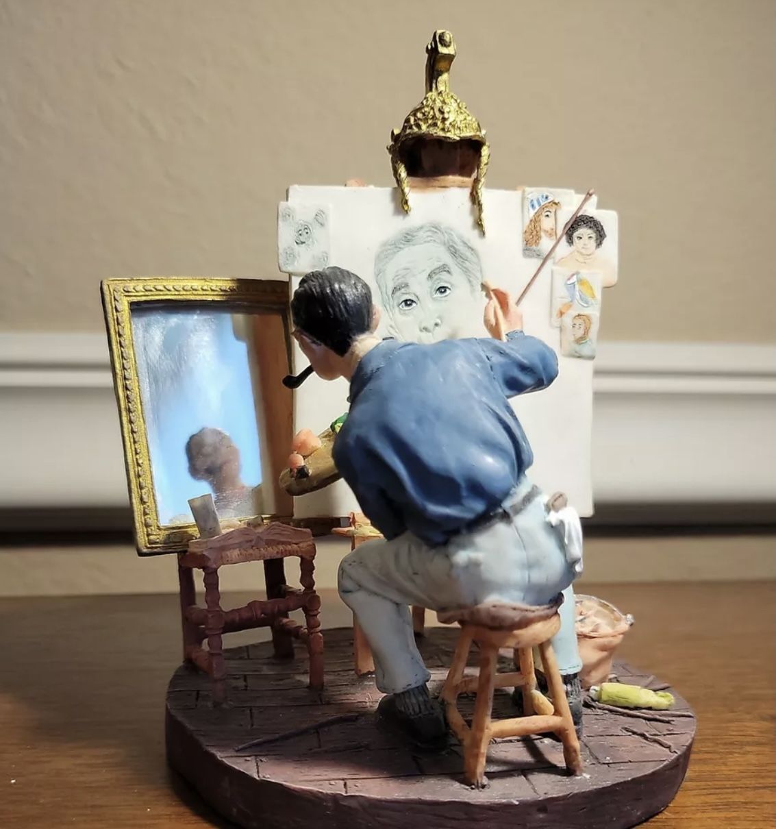 Norman Rockwell Triple Self Portrait Figurine 1999 Vintage Saturday Evening Post