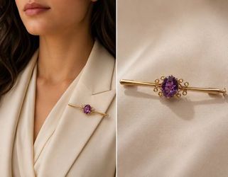 Vintage 22K Gold Amethyst Brooch