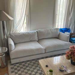 West Elm-Haven 82" Multi-Seat Sofa, Standard Depth, Performance Distressed Velvet, Frost Gray