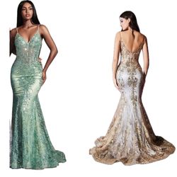 New With Tags Glitter Print Corset Bodice Long Formal Dress & Prom Dress $215