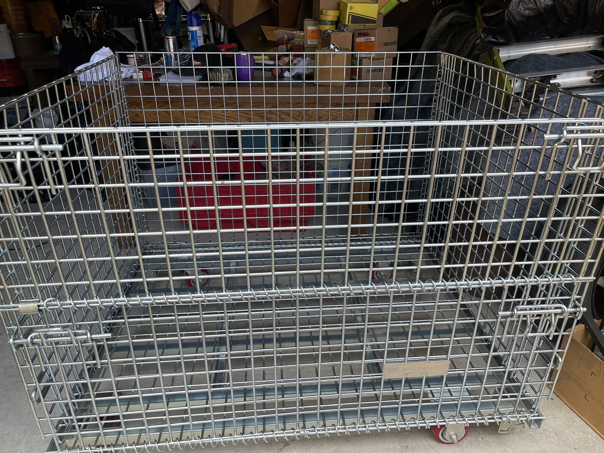 Large Wire Basket with Casters. New. 4,000 lbs. cap. Collapsible Cage