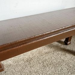 Chinoiserie Brown Finished Grass Cloth Console Table - 54"W × 18.25"D × 28.75"H