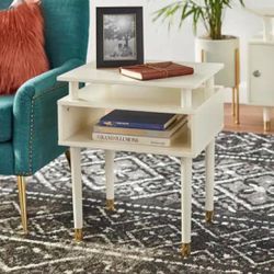 New Mid Century Modern Side End Table or Nightstand Antique White