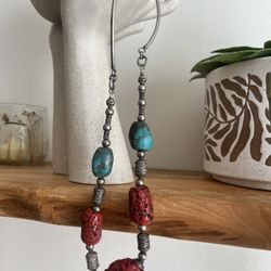 Bold Turquoise & Red Coral Statement Necklace