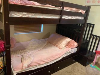 Bedz King Tall Stairway Bunk Beds Twin Over Twin with 4 Drawers in the Steps