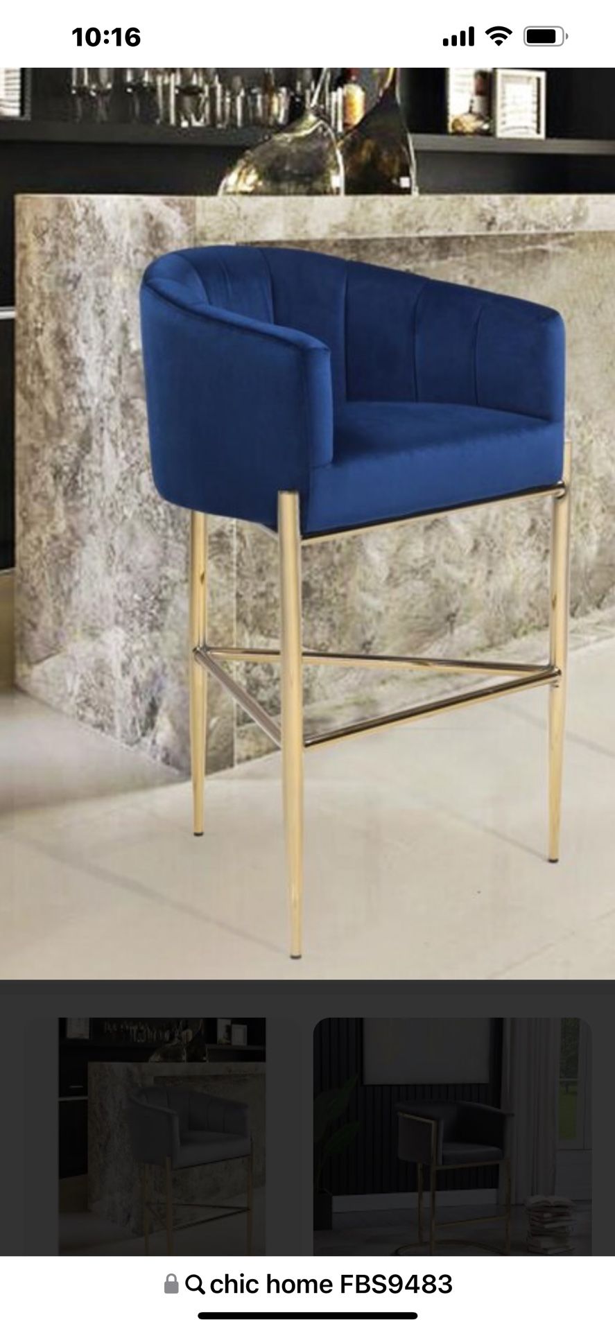 Chic Home Design Cyrene Navy Bar height Upholstered Bar Stool with Arms & Back
