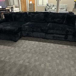Extra Deep Long Black Corduroy Sectional 