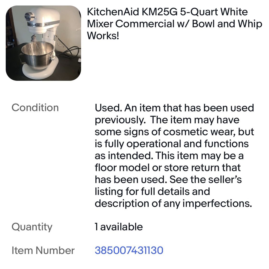 KitchenAid KM25G White 5-Quart Mixer Commercial