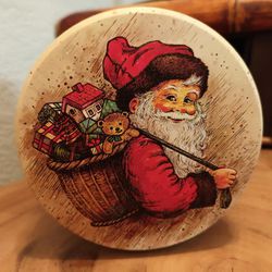 1986 Vintage Embossed Santa Claus Christmas Coasters with Tin by Potpourri Press.