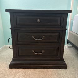 Solid Wood Nightstand with Power Outlets
