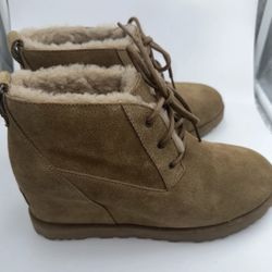 UGG Womens Classic Femme Lace Wool Lined Suede Wedge Ankle Boot Chestnut Size 10