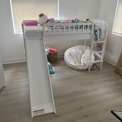 White twin loft bed with slide