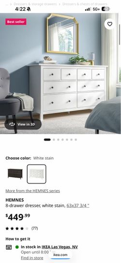 IKEA HEMNES 8-Drawer Dresser White Stain